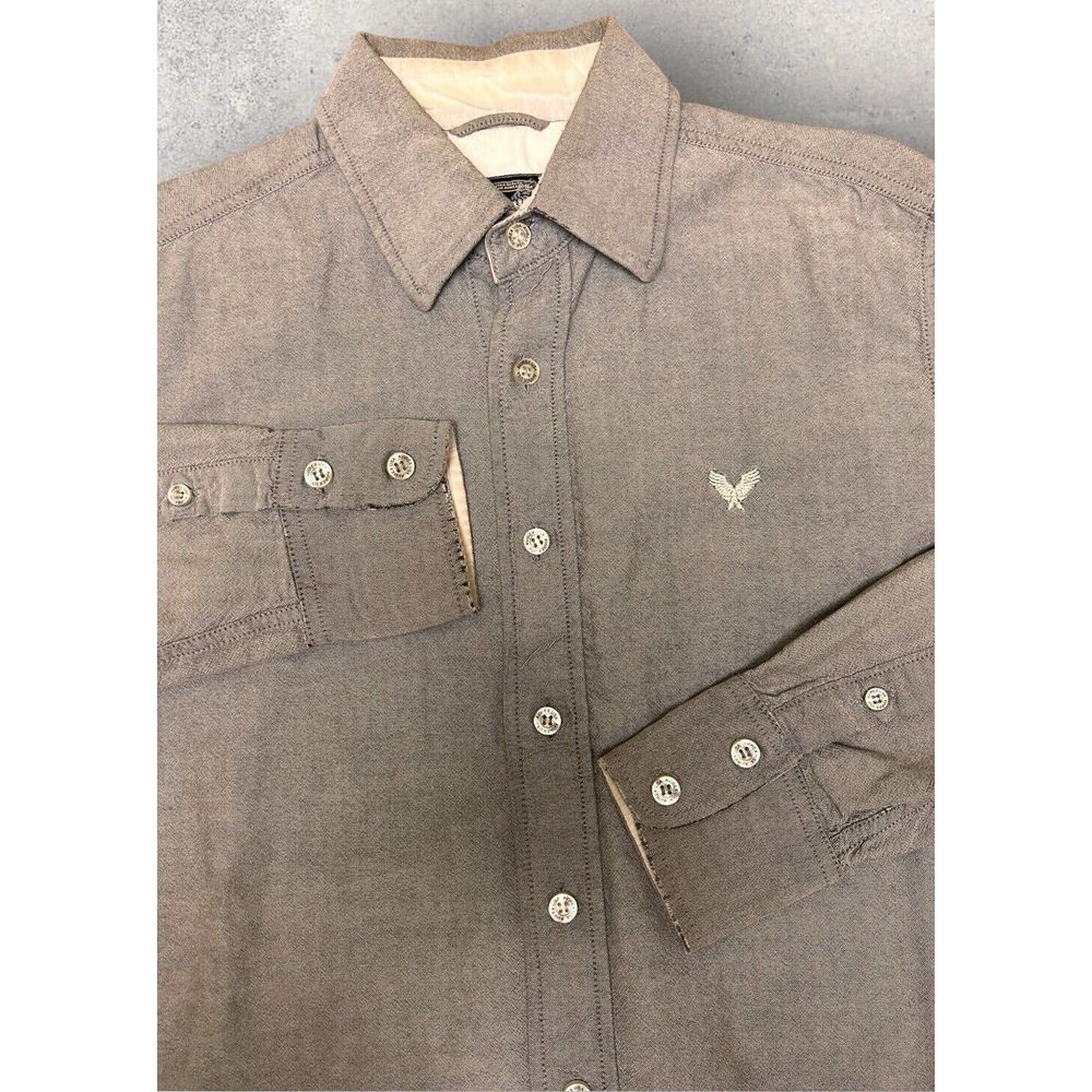 Avirex Shirt Mens Medium Gray Embroidered Long Sleeve Button Up Casual